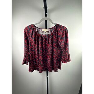Michael Kors Blouse Womens Small Black Red Excellent Heart Print Bell Sleeve Top